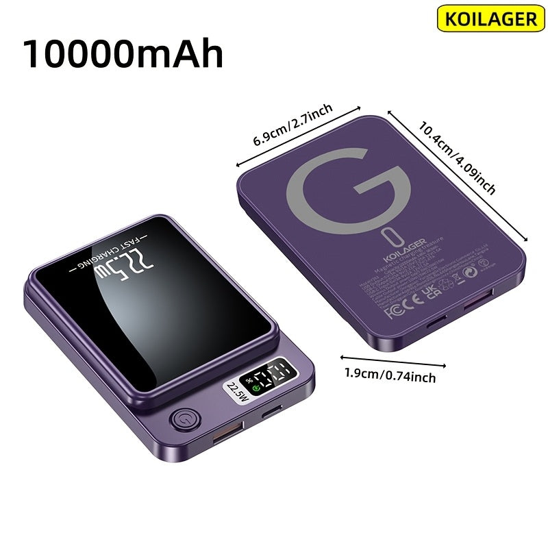 Nova Power Bank Portátil Magnética Sem Fios Ultra Forte de 10000Mah com Carregamento Rápido de 22.5W/PD20 Adequada para Apple 16/15Pro/14Max/13/12 e Telemóveis Android (Usb/Type-C) com Display LED de Energia, Power Bank de Bateria de Emergência para Viag