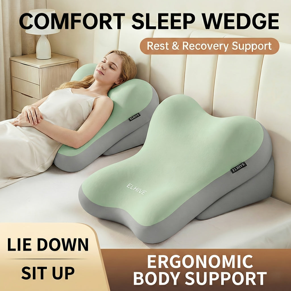 Conjunto de 2pç de Almofadas de Cama em Cunha Ajustáveis com Espuma de Memória – Suporte Lombar e para as Costas e Pescoço, Ideal para Leitura, Jogos e Relaxamento