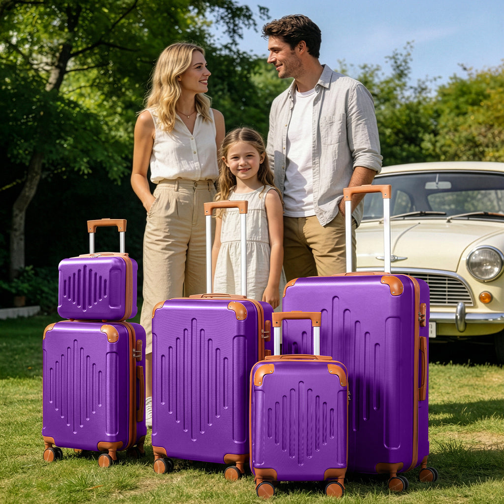 Conjunto de Bagagem Rígida Roxo Escuro Comprado com Castanho, 4/5 peças de Mala Rígida Expansível com Rodas Giratórias, Bagagem de Viagem Leve (12/16/20/24/28 Polegadas)