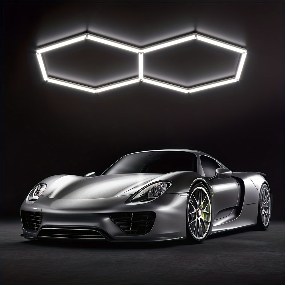 Sistema de Luz LED Hexagonal – Luz de Teto em Forma de Colmeia para Oficina, Detalhamento de Carros, Casa, Salão de Exposições, Barbearia, Supermercado, Ginásio, Showroom e Decoração de Teto