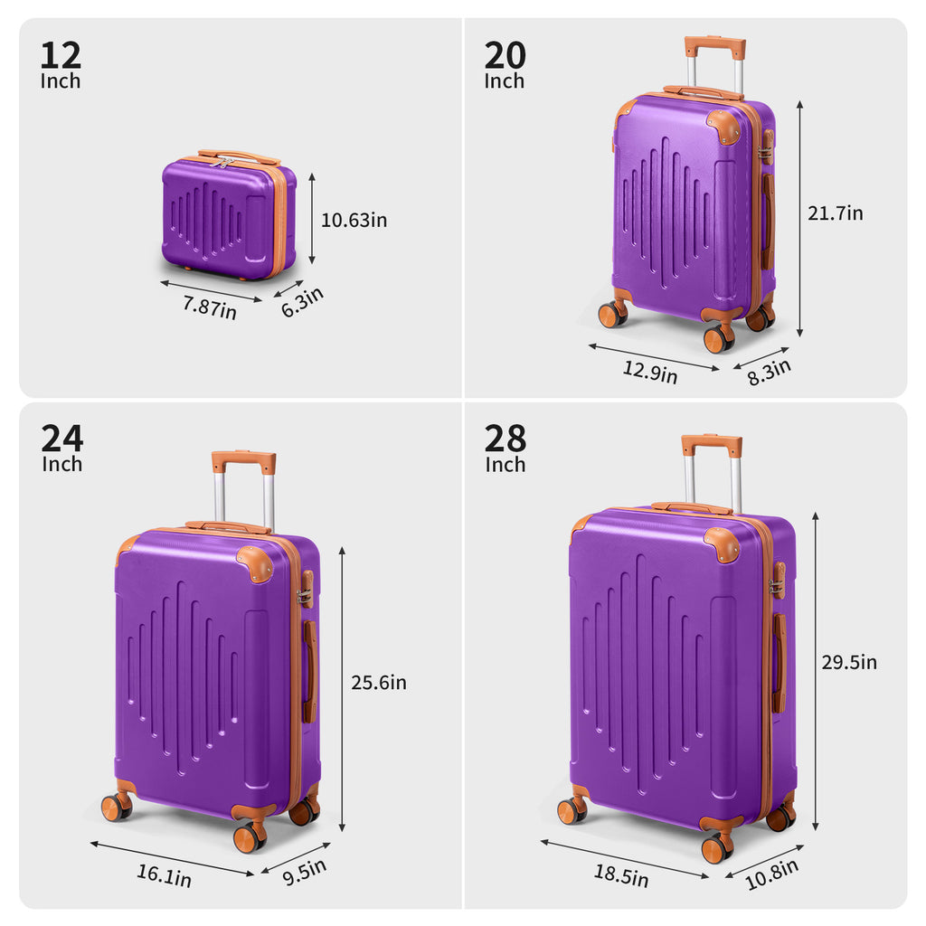 Conjunto de Bagagem Rígida Roxo Escuro Comprado com Castanho, 4/5 peças de Mala Rígida Expansível com Rodas Giratórias, Bagagem de Viagem Leve (12/16/20/24/28 Polegadas)