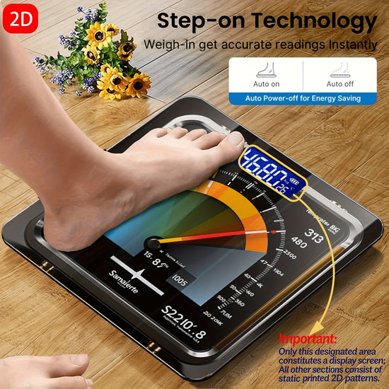 Balança Digital de Peso Corporal com Tecnologia Step-On, Vidro Temperado Grosso e Ecrã LED – Balança de Casa de Banho, Presente para Perda de Peso