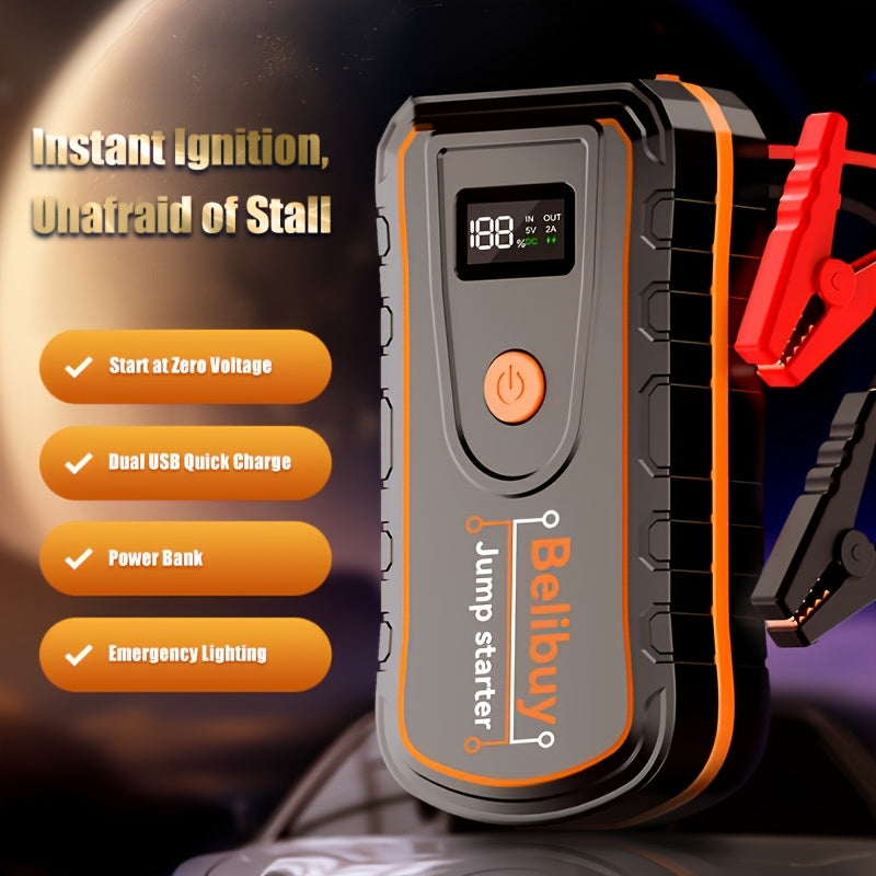 Arranque de Carro Potente para Bateria de Carro de 6000A (Adequado para Todos os Gasóleos ou até 12L Diesel), com Carregamento Rápido USB Duplo e Saída DC, Pack de Arranque de 12V, Lanterna LED Incorporada