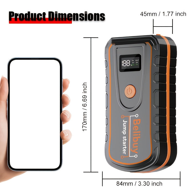 Arranque de Carro Potente para Bateria de Carro de 6000A (Adequado para Todos os Gasóleos ou até 12L Diesel), com Carregamento Rápido USB Duplo e Saída DC, Pack de Arranque de 12V, Lanterna LED Incorporada