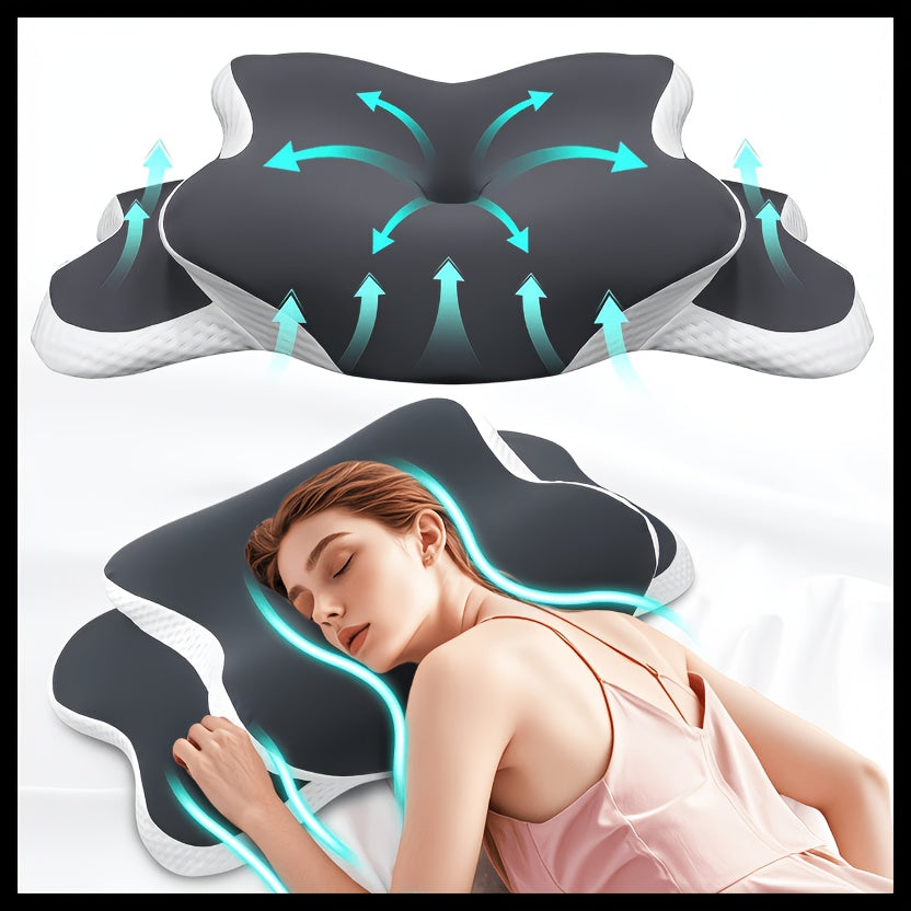 Almofada de Pescoço em Forma de Borboleta, Design Ergonómico, Rebound Lento – Adequada para Dormir de Lado, Costas ou de Barriga para Baixo, Suporte Eficaz da Coluna Cervical