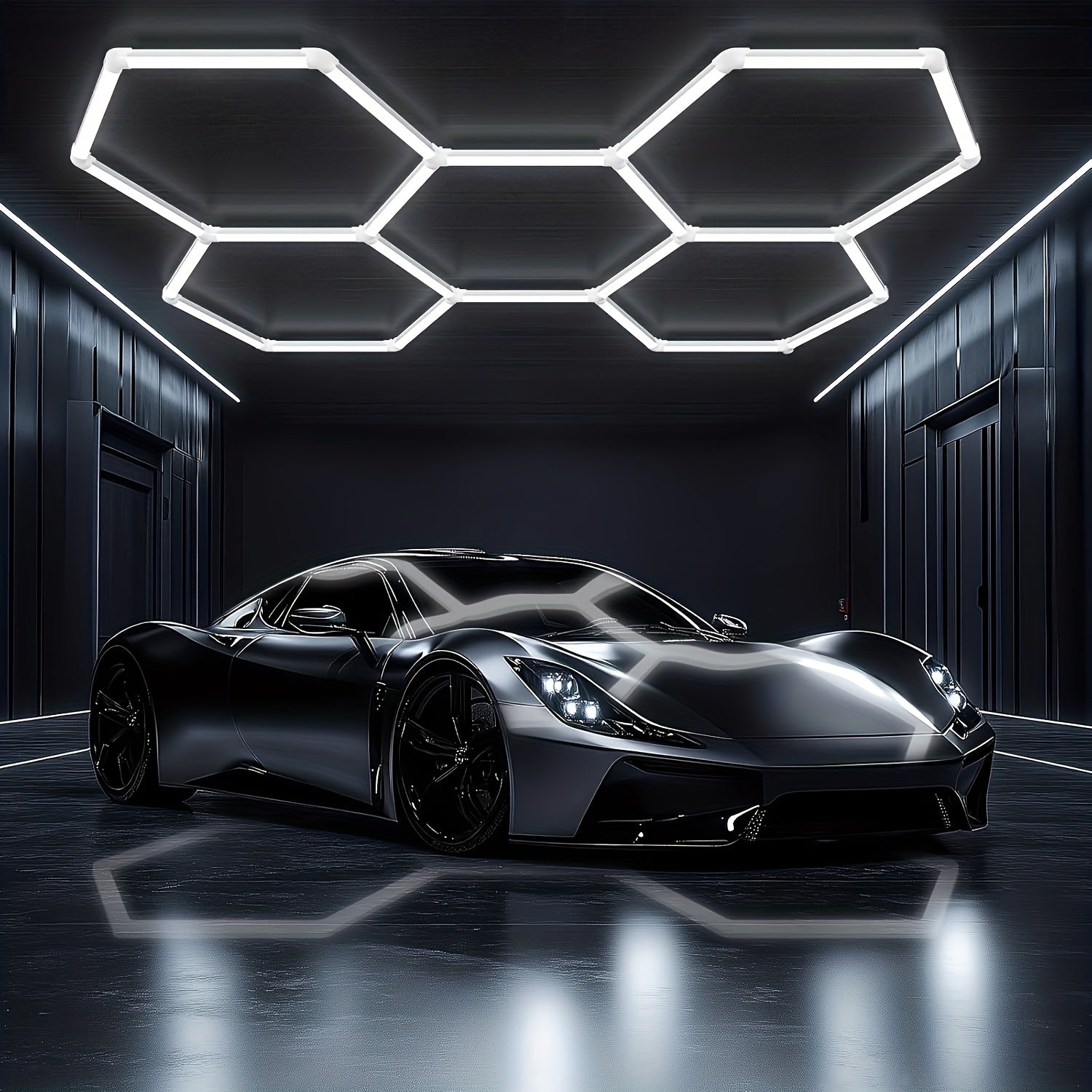 Sistema de Luz LED Hexagonal – Luz de Teto em Forma de Colmeia para Oficina, Detalhamento de Carros, Casa, Salão de Exposições, Barbearia, Supermercado, Ginásio, Showroom e Decoração de Teto