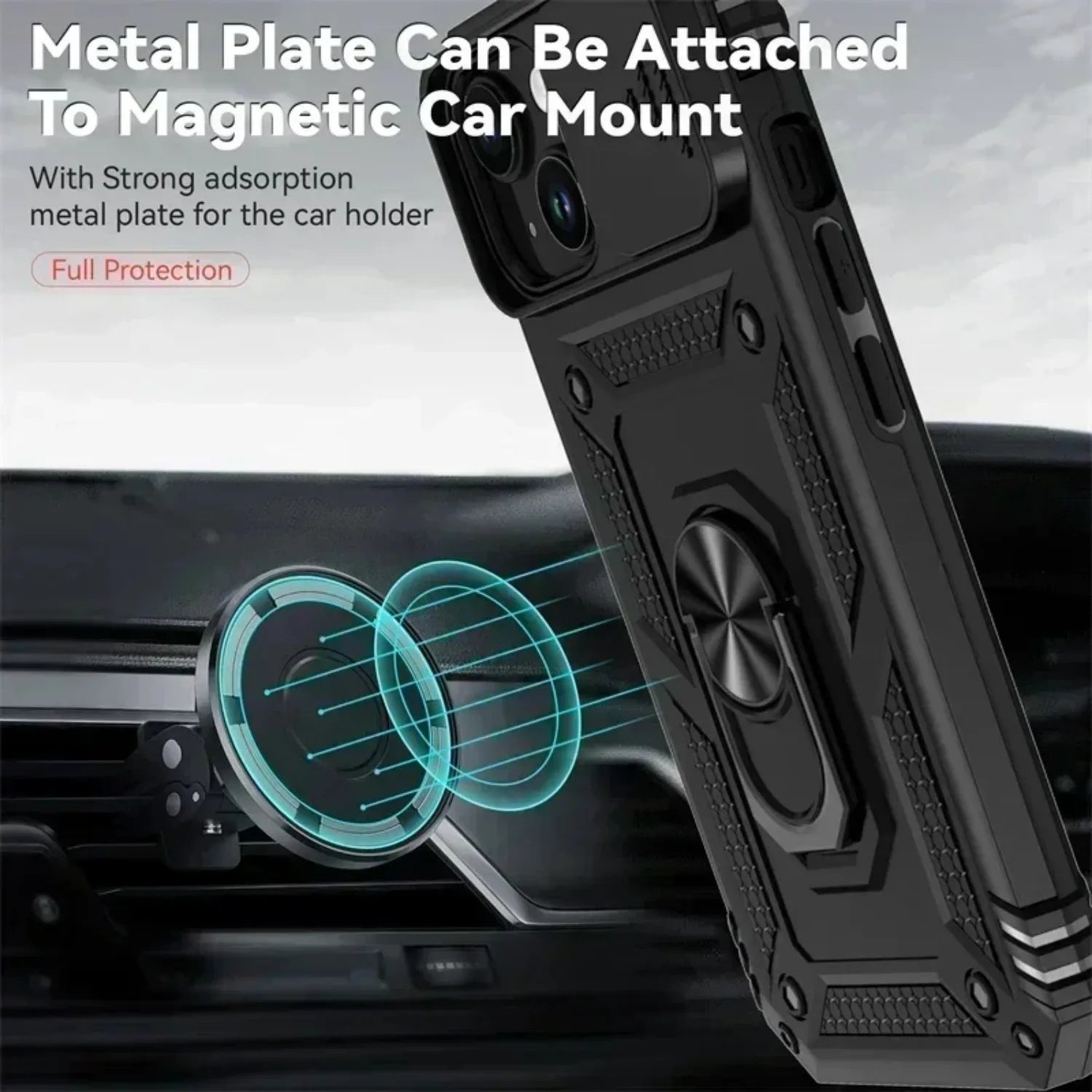 Military Armor iPhone Case With Ring Stand & Slide Lens