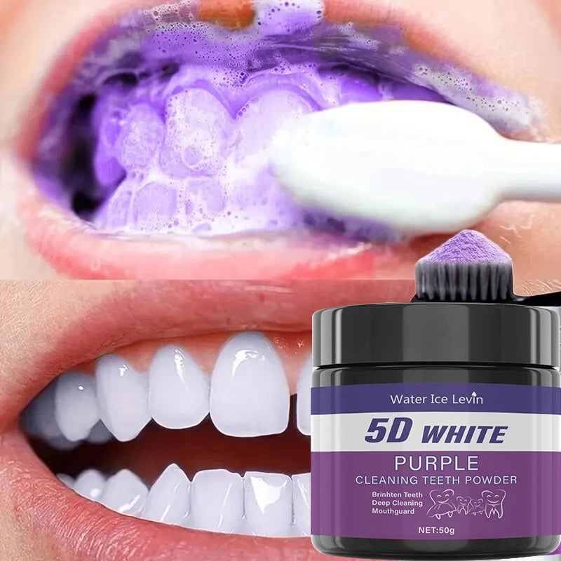 5D White Purple Cleaning Teeth Powder: All-Round Protection, Brightens Teeth, Deep Cleans, Moisturizes & Freshens Breath