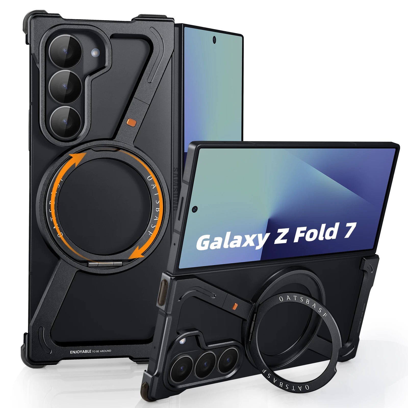 Black Color MagSafe Metal Ring Stand Case For Galaxy Z Fold