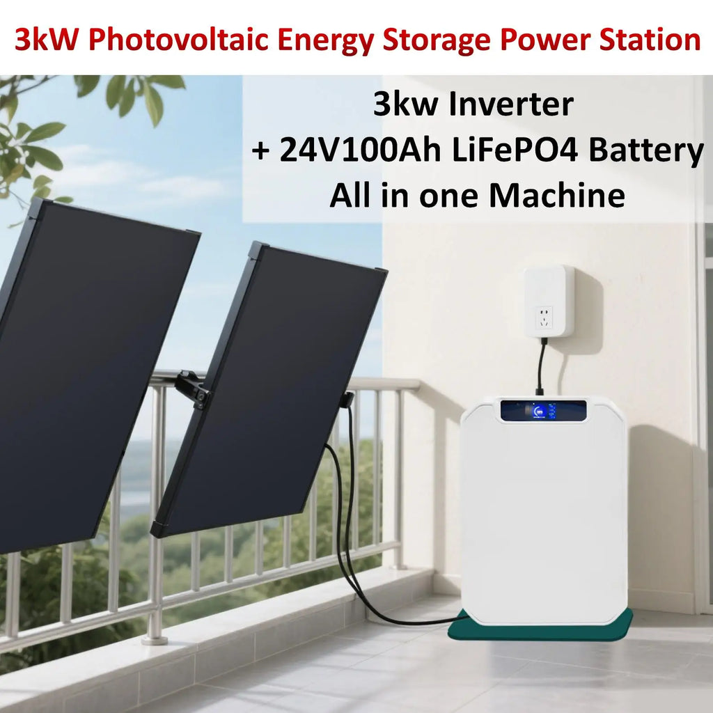 3000W Off Grid Photovoltaic Energy Storage Power Station, 3KW Inverter and 24V 100Ah LiFePO4 Battery All-in-one Machine
