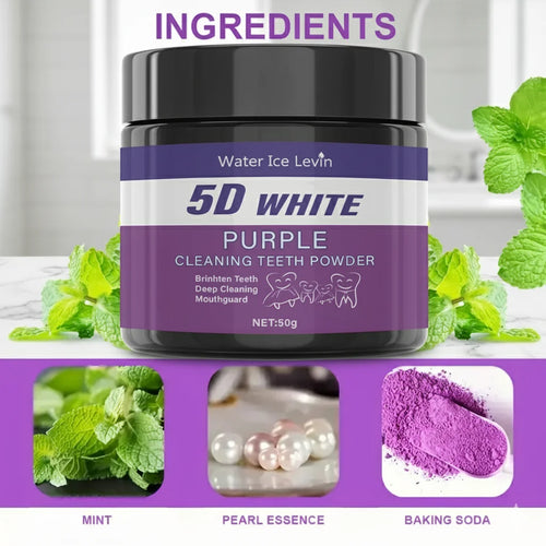 5D White Purple Cleaning Teeth Powder: All-Round Protection, Brightens Teeth, Deep Cleans, Moisturizes & Freshens Breath