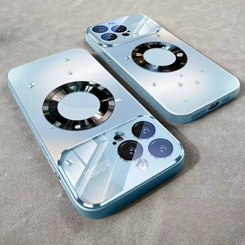 LIGHT BLUE Color Magnetic Matte Phone Case For iPhone With Lens Protector