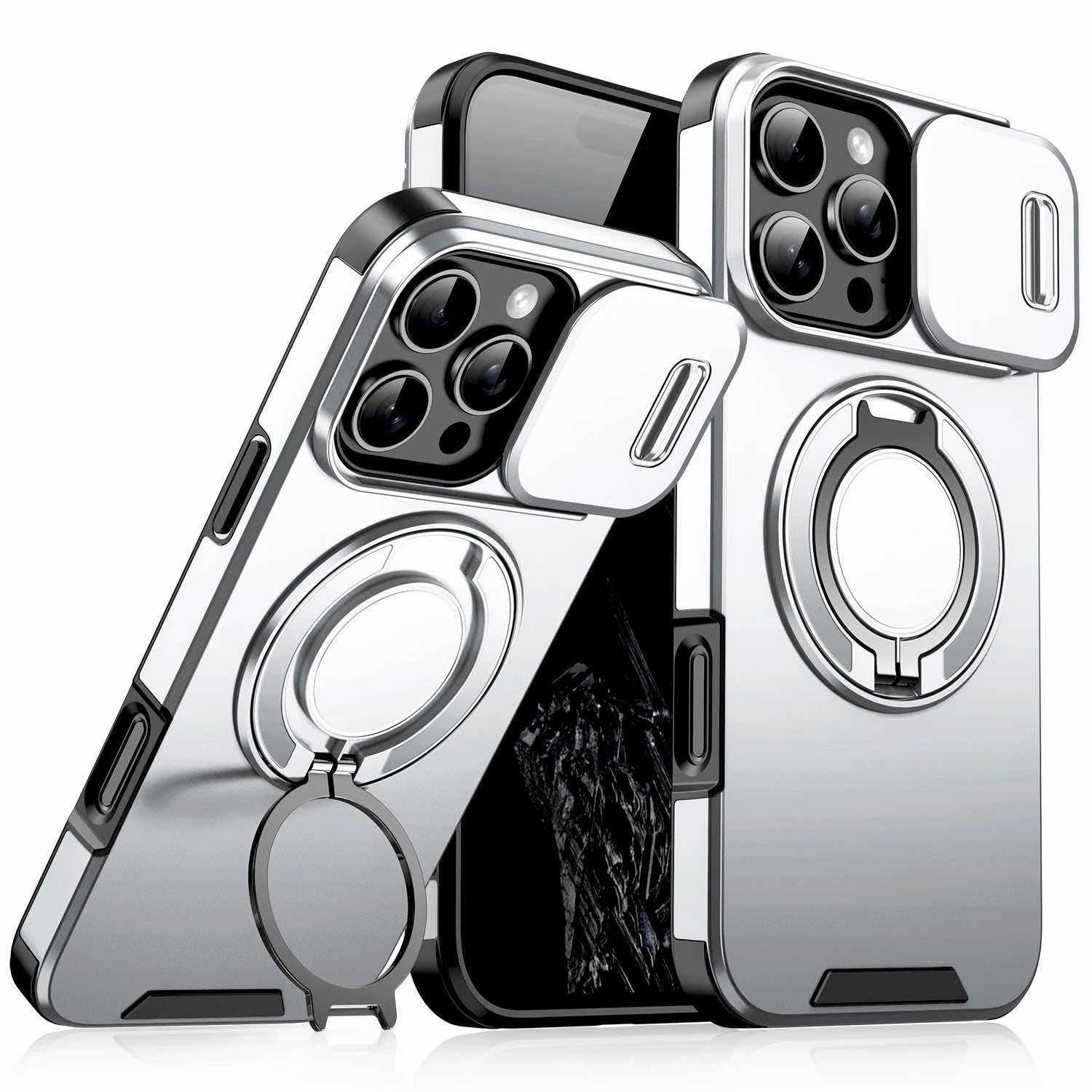 Silver Color Shockproof Armor iPhone Case With Kickstand Holder