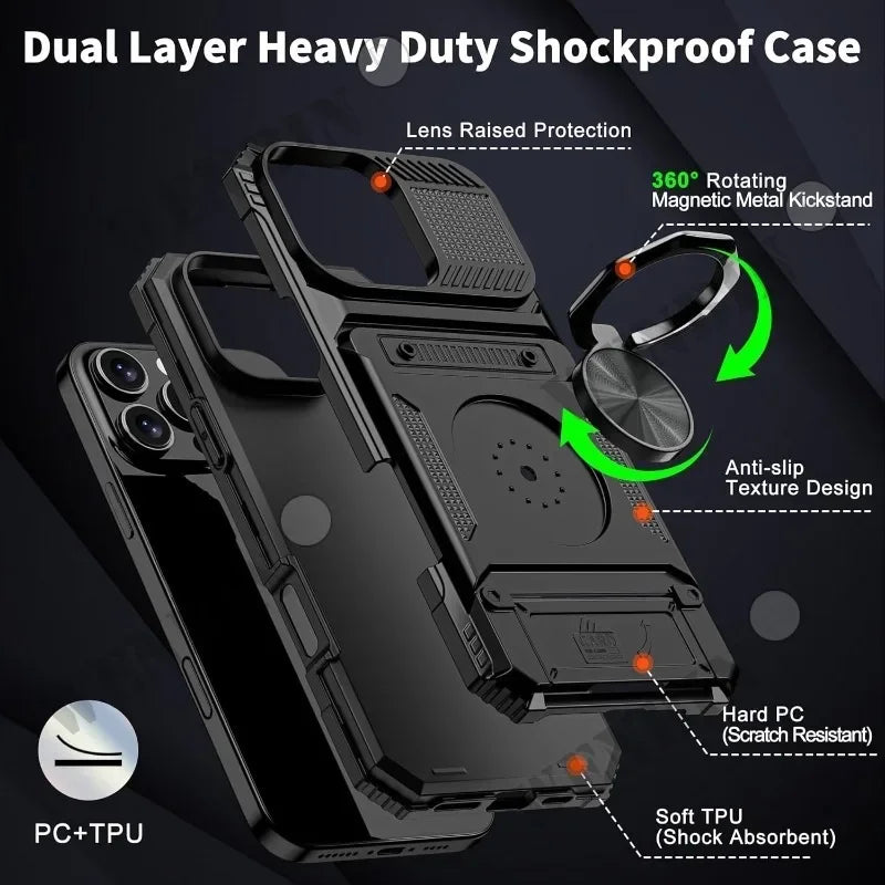 Magnetic Wallet Case For iPhone With Ring Kickstand
