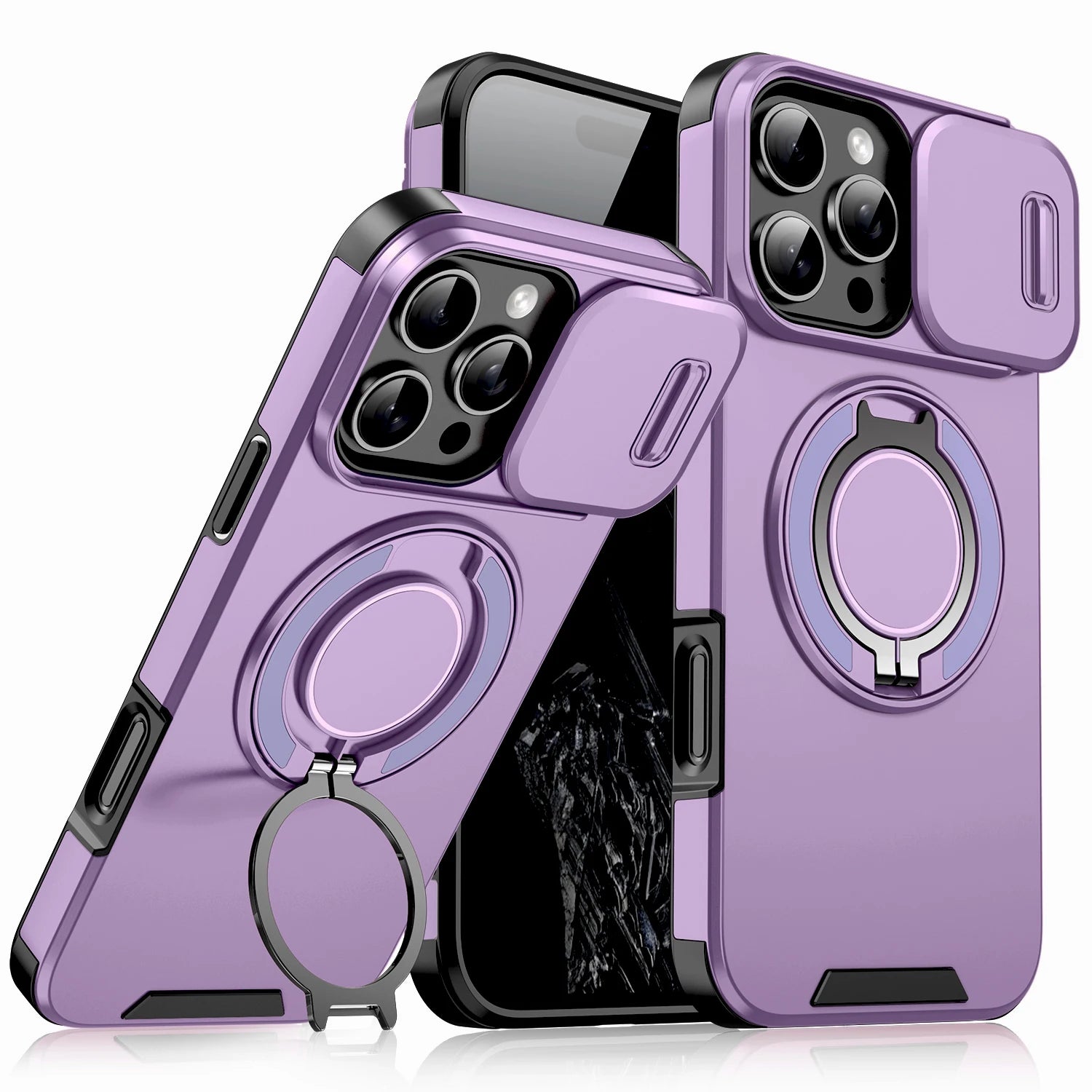 Dark Purple Color Shockproof Armor iPhone Case With Kickstand Holder