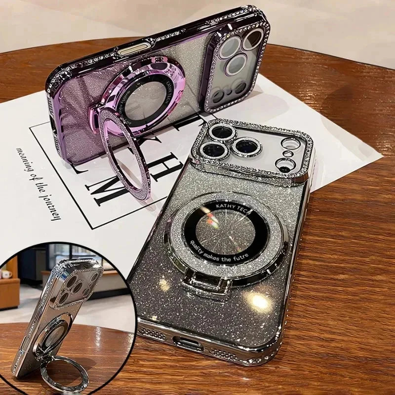 Magnetic Glitter Diamond Clear Phone Case For iPhone