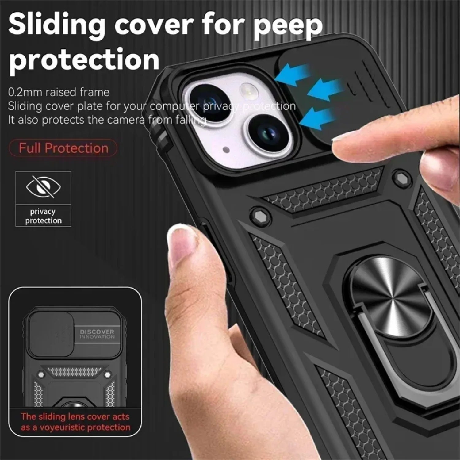 Military Armor iPhone Case With Ring Stand & Slide Lens