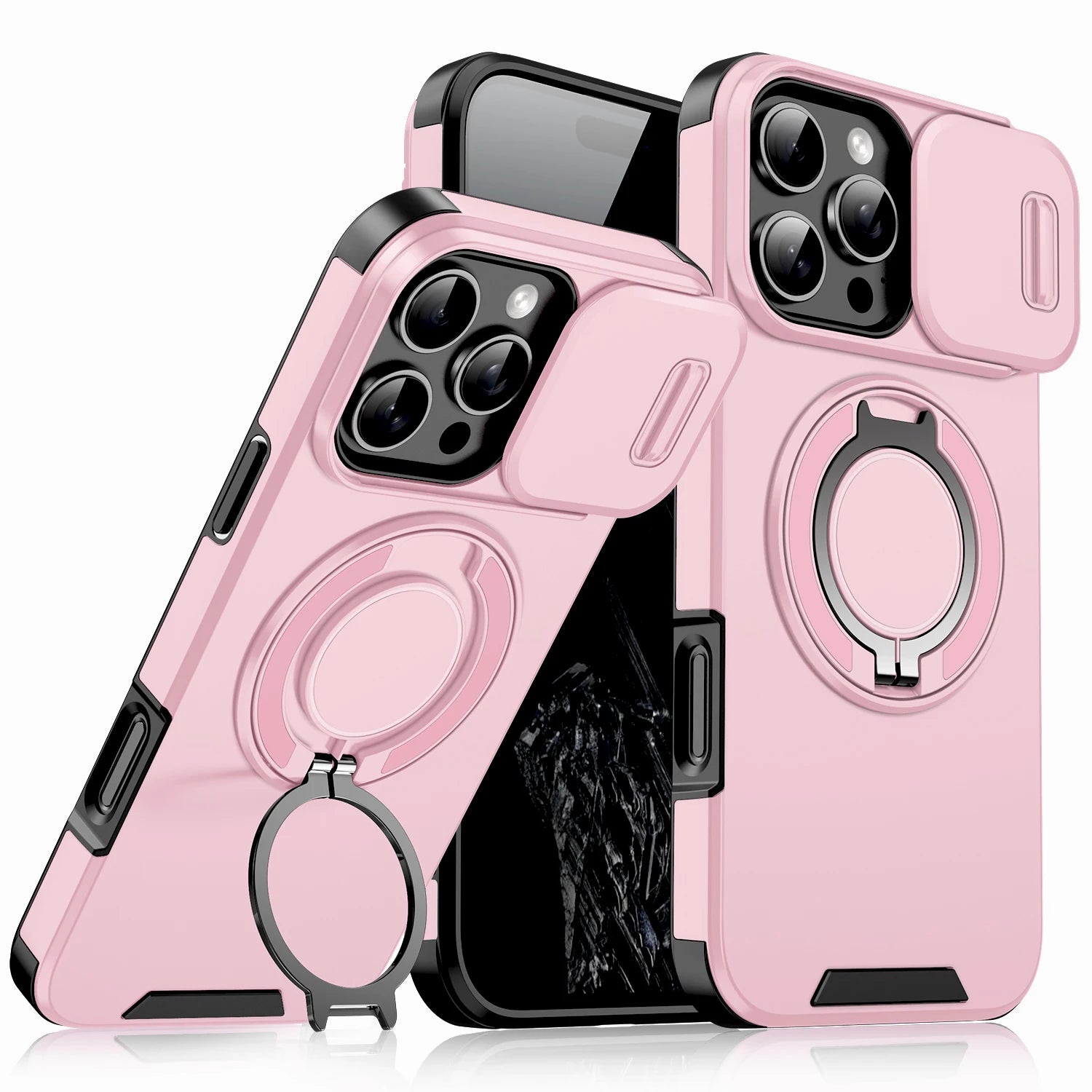 Pink Color Shockproof Armor iPhone Case With Kickstand Holder