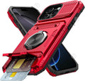 Red Color Magnetic Wallet Case For iPhone With Ring Kickstand