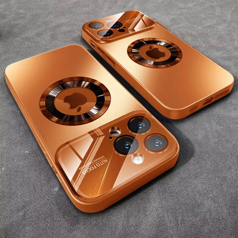Orange Color Magnetic Matte Phone Case For iPhone With Lens Protector