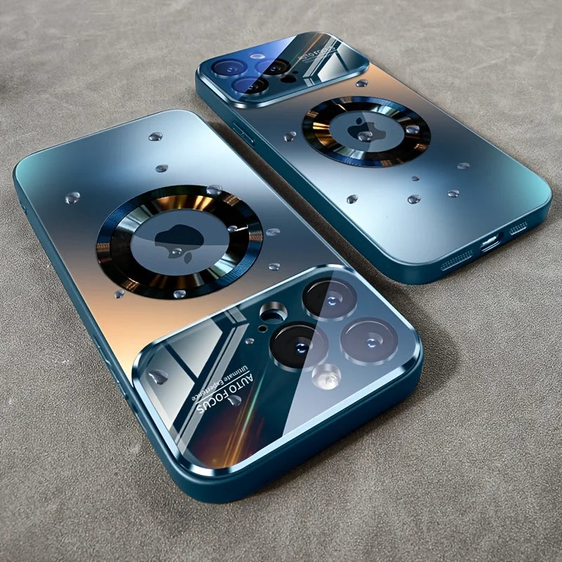 Blue Color Magnetic Matte Phone Case For iPhone With Lens Protector
