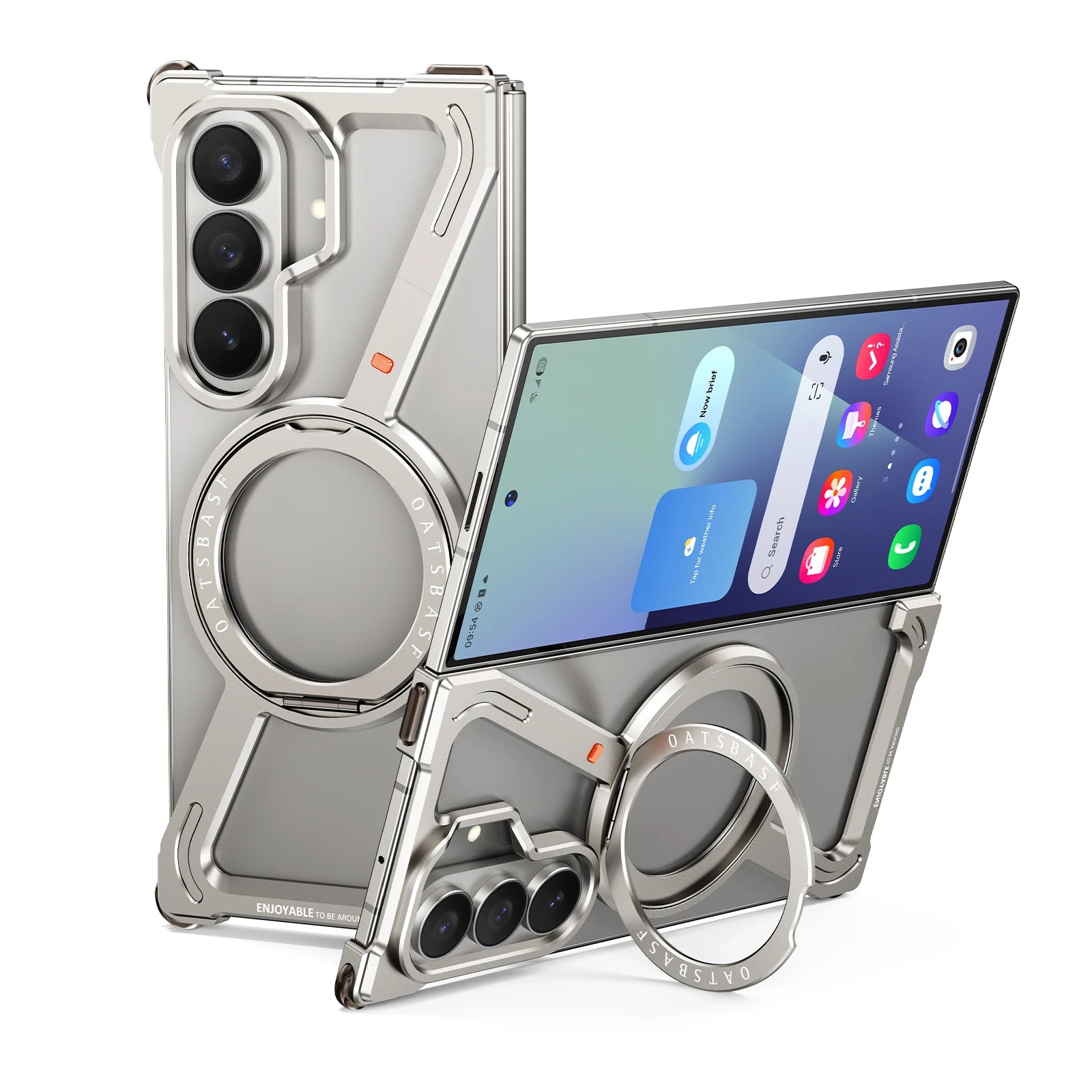 Titanium Color MagSafe Metal Ring Stand Case For Galaxy Z Fold