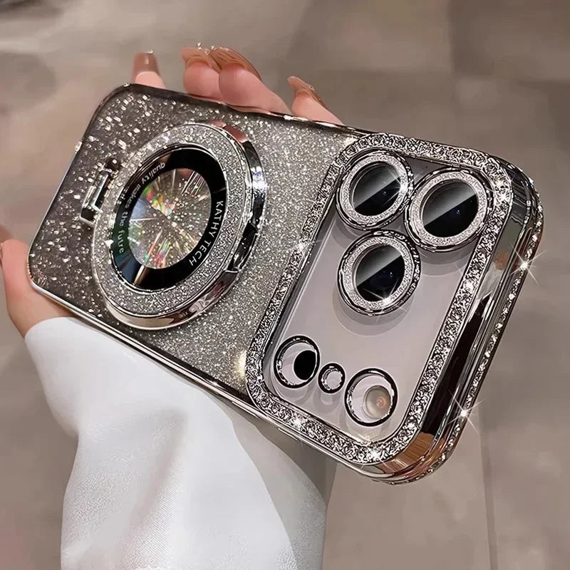 Silver Color Magnetic Glitter Diamond Clear Phone Case For iPhone