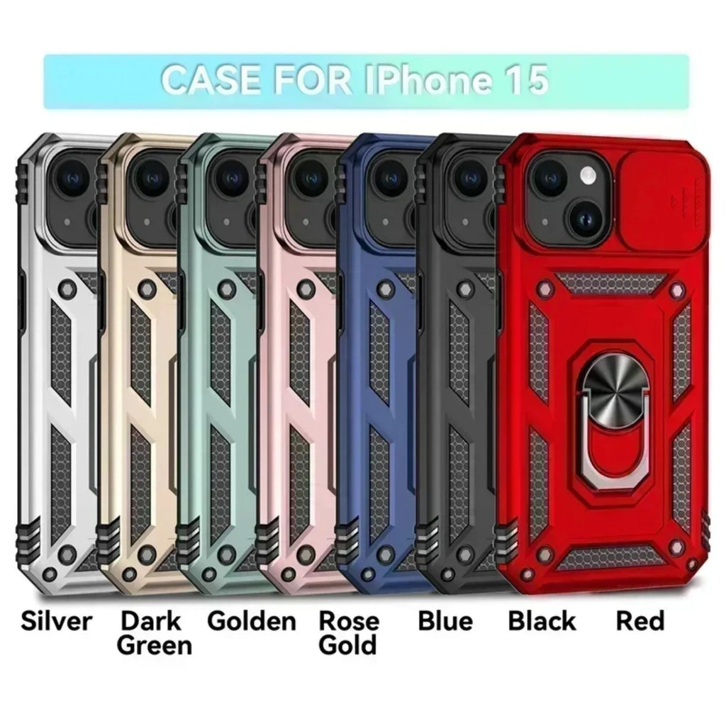 Military Armor iPhone Case With Ring Stand & Slide Lens