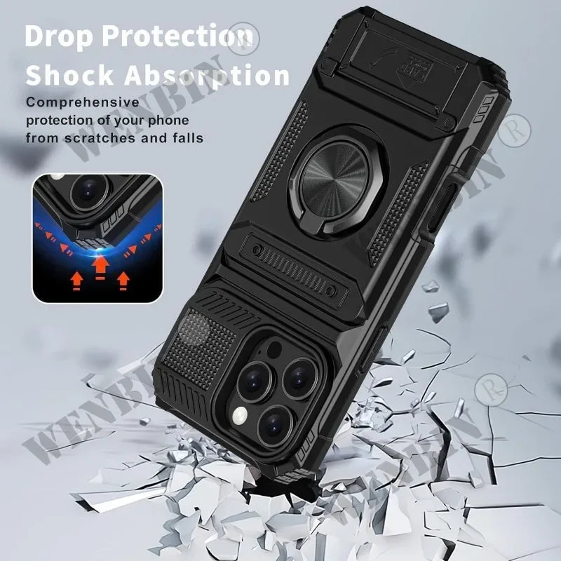 Magnetic Wallet Case For iPhone With Ring Kickstand
