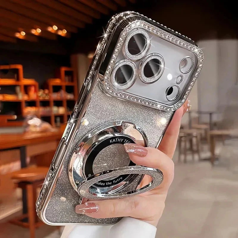 Magnetic Glitter Diamond Clear Phone Case For iPhone