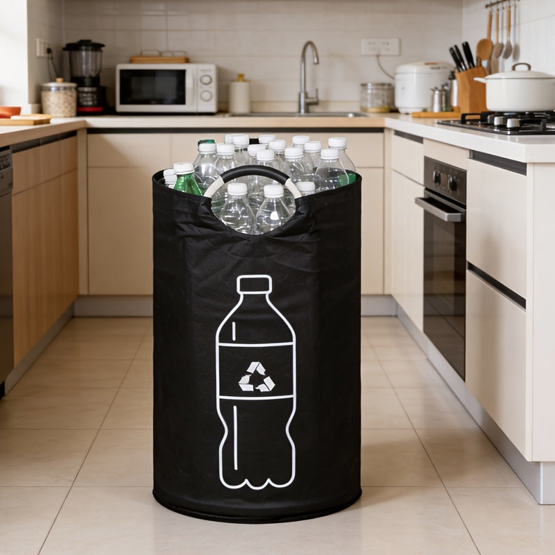 Caixote de Reciclagem Dobrável com Revestimento de Cera, Parede Interna Resistente a Rasgões, Grande Capacidade para Cozinha e Sala, com Sacos de Reciclagem e Pegador Portátil – Ideal para Garrafas de Plástico e Latas de Refrigerante
