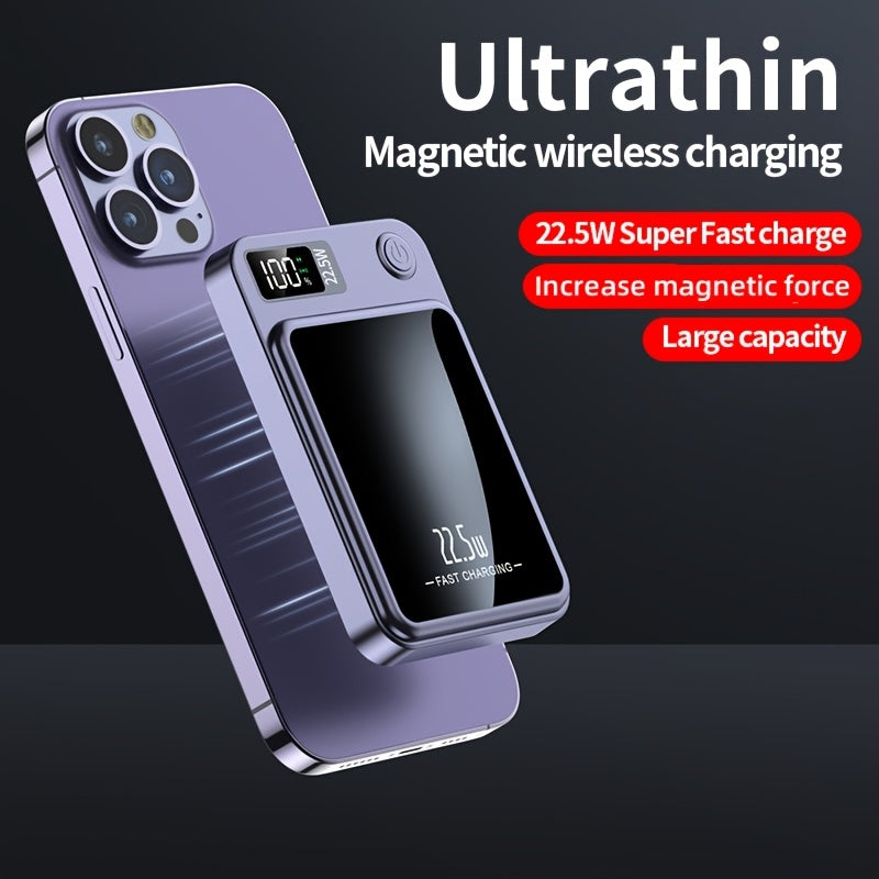 Nova Power Bank Portátil Magnética Sem Fios Ultra Forte de 10000Mah com Carregamento Rápido de 22.5W/PD20 Adequada para Apple 16/15Pro/14Max/13/12 e Telemóveis Android (Usb/Type-C) com Display LED de Energia, Power Bank de Bateria de Emergência para Viag
